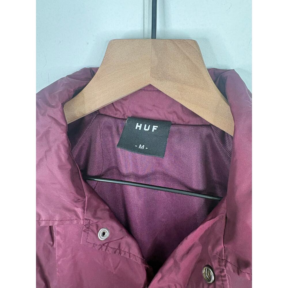 HUF Mens Triple Triangle Coach Jacket Medium Maroon Snap Front WIndbreaker - Picture 9 of 9